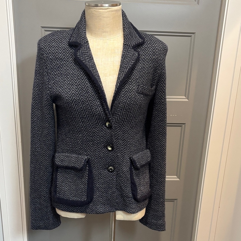 Marc By Marc Jacobs Dark Blue Herringbone Blazer